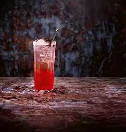 Der Tocktail «Redlips Spritz» besteht aus 10 cl Hibiskustee, 1 cl Amarenasirup, 1 cl Holundersirup, 1 cl Zitronensaft sowie alkoholfreiem Rosé-Sekt oder Vino Frizzante zum Auffüllen. - © Daniel Esswein/dpa-tmn