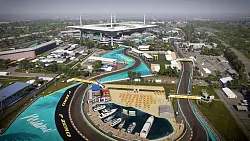 Da «F1 24» das offizielle Spiel der Formel 1-Weltmeisterschaft ist, fehlen auch die echten Rennstrecken nicht, wie etwa hier das Miami International Autodrome. - © Codemasters/Electronic Arts/dpa-tmn