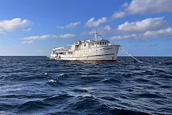 Eines von drei Booten mit Lizenz: die an der Silver Bank ankernde &laquo;Sea Hunter&raquo;. - &copy; Manuel Meyer/dpa-tmn