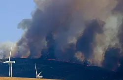 Die Br&auml;nde bei Tarifa konnten auch am Folgetag zun&auml;chst noch nicht alle gel&ouml;scht werden. - &copy; Nono Rico/EUROPA PRESS/dpa