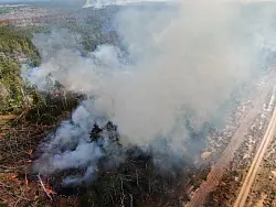 Auffrischender Wind hat den Waldbrand in einem mit Munition belasteten Waldgebiet s&uuml;dlich von Berlin angefacht und die betroffene Fl&auml;che auf 326 Hektar mehr als verdoppelt. - &copy; Thomas Schulz/TNN/dpa