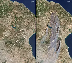 Rund 100 Quadratkilometer Fl&auml;che sind verbrannt. - &copy; Planet Labs Inc./dpa
