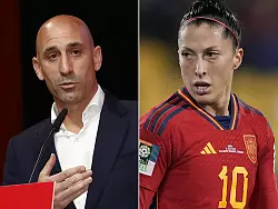 Wegen des nicht einvernehmlichen Kusses auf den Mund der Fußballerin Jennifer Hermoso musste Luis Rubiales vom Amt des Verbandschefs zurücktreten und wurde wegen sexueller Aggression zu einer Geldstrafe verurteilt. - © John Cowpland/Rfef/AP/EUROPA PRESS/dpa