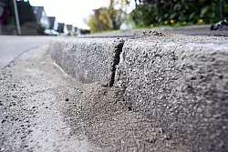Am Bordstein einer Stra&szlig;e sind Sch&auml;den zu sehen, die durch Ameisen hervorgerufen wurden. (Archivbild) - &copy; Uli Deck/dpa