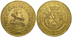 346 Gramm Gold: Eine M&uuml;nze, die 1629 als Geschenk f&uuml;r einen hohen W&uuml;rdentr&auml;ger gepr&auml;gt wurde. - &copy; -/Numismatica Ars Classica/dpa