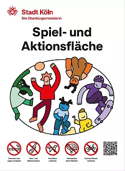 So sollte das neue Spielplatz-Schild eigentlich aussehen. (Handout) - © Stadt Köln/dpa