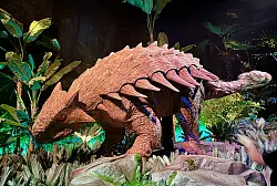 Der Rundgang führt durch detailreiche Szenenwelten mit stacheligen Panzer-Dinos, Velociraptoren und weiteren Sauriern. - © Carola Frentzen/dpa-tmn