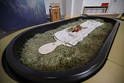 Die verstorbene Person wird auf ein pflanzliches Substrat gebettet aus Heu, Stroh, Luzernen und Biopflanzenkohle. - © Christian Charisius/dpa