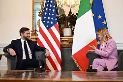 US-Vize JD Vance beim Treffen mit Italiens MInisterpräsidentin Giorgia Meloni. - © Kenny Holston/Pool/ The New York Times/AP/dpa