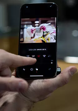 Per Fingerwisch wird der gewünschte Bildstil eingestellt. Hier soll die Blüte in «Brass» erstrahlen. - © Franziska Gabbert/dpa-tmn