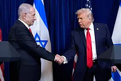 Israels Premier Netanjahu k&uuml;ndigt die Auszeichnung von US-Pr&auml;sident Trump mit dem Israel-Preis an. - &copy; Alex Brandon/AP/dpa