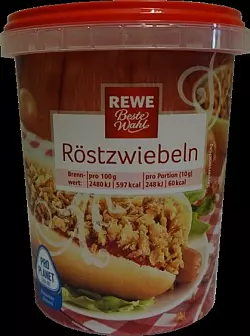 Betroffen sind Röstzwiebeln der Rewe-Eigenmarke. - © Lebensmittelwarnung.de