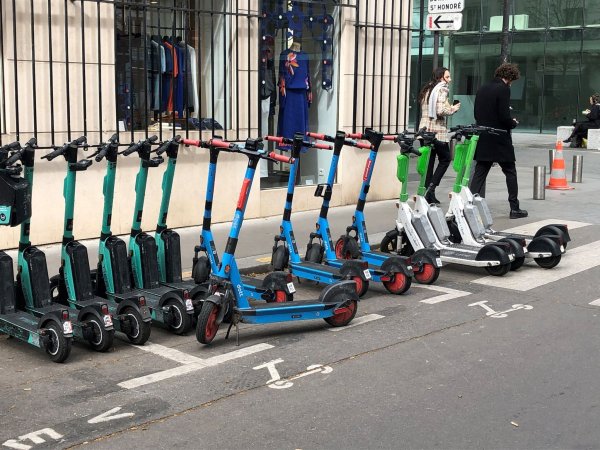 Künftig verboten: E-Scooter von drei verschiedenen Anbietern in Paris. - © Michael Evers/dpa