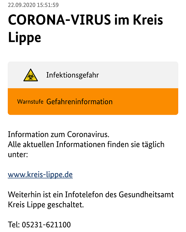 Wenige Minuten später kam die neue Warnung. - © Screenshot Angela Wiese
