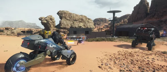 Paketbote Sam kommt auch mit dem Gelände-Trike, wenn nötig. Anders als im Vorgänger werden in "Death Stranding 2: On The Beach" früh Fahrzeuge ins Spiel eingeführt. - © Kojima Productions/Sony Interact