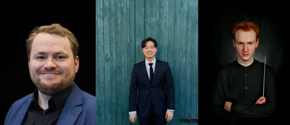 Benjamin Huth, Seong-Bin Oh und Julius Ruben Lenz (von links) gestalten ein Konzert mit Werken von Johann Sebastian Bach, William Walton und Paul Hindemith. - © Bildrechte: HfM