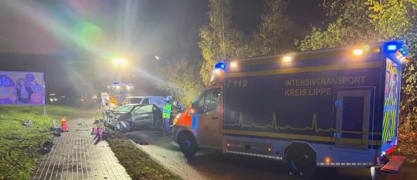 Zu einem Verkehrsunfall ist es am Montagabend auf der B66 in Dörentrup gekommen. - © Feuerwehr Dörentrup