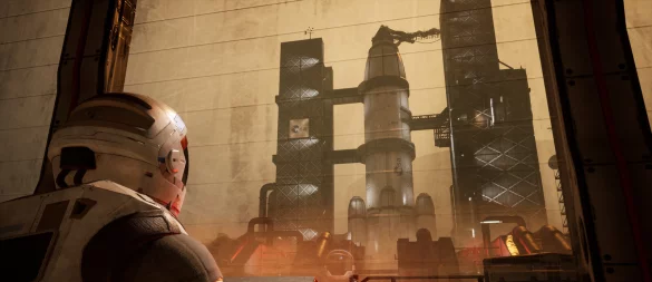Der Astronaut blickt auf die Raketenabschussrampe in „Deliver Us The Moon“: Es ist der Beginn einer einsamen Mission zur Rettung der Erde. - © KeokeN Interactive