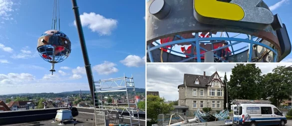 Die Weltkugel aus Detmold ist abmontiert worden. - © Firma Milde / Jan Schillmann