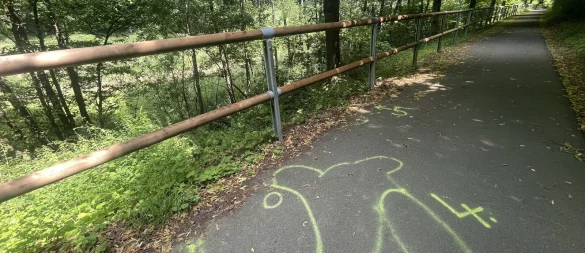 Die Unfallstelle vom 3. Juni 2025: Hier stürzte ein Radfahrer auf dem abschüssigen Geh-/Radweg parallel zur Bundesstraße zwischen Reelkirchen und Wehren (Bad Meinberg Straße). - © Silke Buhrmester