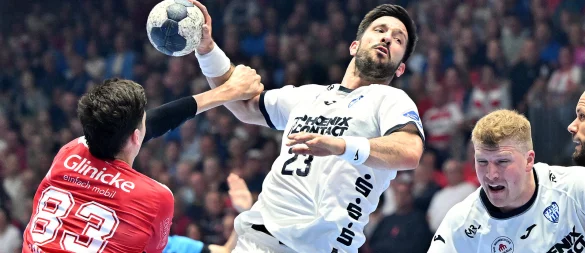 Tim Suton und Lukas Hutecek stressten Ian Barrufet und seine Melsunger Mitspieler gewaltig. - © Mathias M. Lehmann