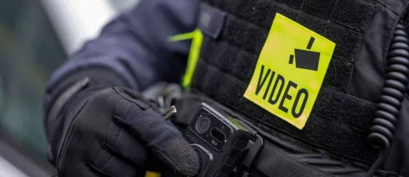Ein Polizist mit Body Cam im Einsatz: Die Beamten sind in Berlin nach Ansicht der Gerichte jahrelang zu schlecht bezahlt worden. - © Monika Skolimowska/dpa