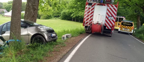 Der Smart liegt nach dem Unfall im Graben. - © Jens Rademacher