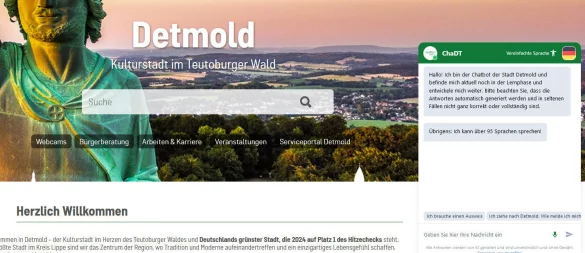 Wer auf der städtischen Internetseite unten rechts auf eine kleine Sprechblase klickt, wird vom Chatbot "ChaDT" begrüßt. - © Jana Beckmann