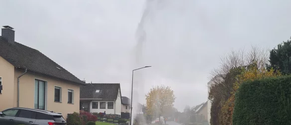 Eine Wasserfontäne stieg am Samstagnachmittag in Barntrup hoch. - © Feuerwehr Barntrup