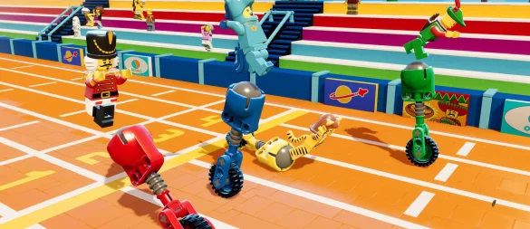 Dieses Minispiel ist nahezu unmöglich zu spielen. Die Spieler müssen auf einem Einrad die Balance halten und gleichzeitig ein Rennen fahren. - © SMG Studio