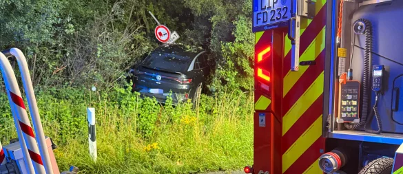 Ein Auto kommt am Dienstagabend von der Nordstraße ab und landet im Gebüsch. - © Feuerwehr Detmold / Rieks