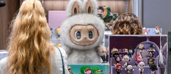 Eine große Labubu-Plüschfigur steht bei der Eröffnung im ersten Labubu-Store Deutschlands im Alexa Einkaufscenter. Die Figuren sind in aller Munde, doch wie entsteht der Trend? - © Jens Kalaene/dpa