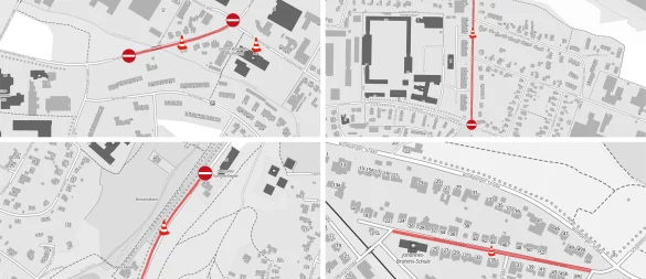 Vier Baustellen von sehr vielen: Die Sperrungen haben Auswirkungen auf den gesamten Verkehr in Detmold. - © Thomas Stechemesser