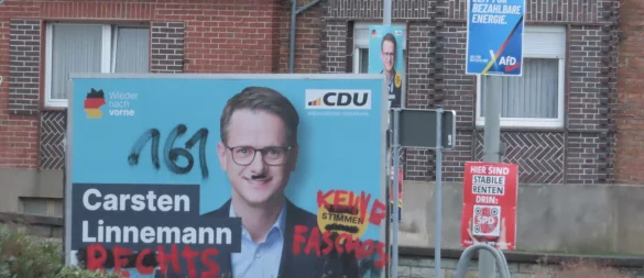 Im Kreis Paderborn wurde Anfang des Jahres ein Wahlplakat der CDU mit linksextremen Parolen und Symbolen beschmiert. Auch bei der anstehenden Kommunalwahl in NRW sind solche Taten laut Sicherheitsbehörden zu erwarten. - © Archivbild: Markus Freckmann