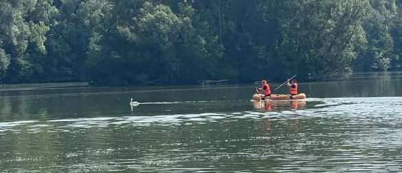 Die Feuerwehr befreit auf dem Meschesee einen Schwan, der sich in einer Angelschnur verfangen hat. - © Feuerwehr Detmold