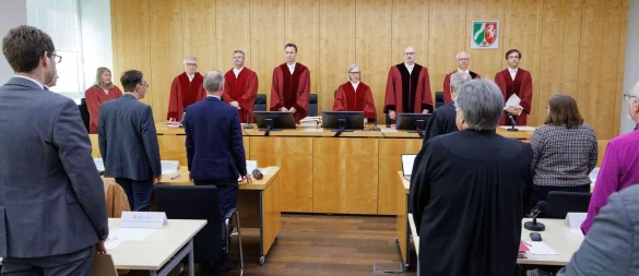 Der Verfassungsgerichtshof in Münster hat über das Organstreitverfahren wegen der Änderung des Kommunalwahlgesetzes verhandelt. - © Friso Gentsch/dpa