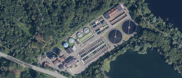 Das Klärwerk Lage an der Pottenhauser Straße aus der Vogelperspektive. - © Tim-online/Geobasisdaten NRW