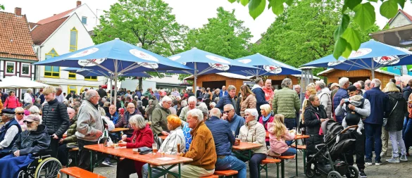 Das Fischfest lockt am Sonntag Hunderte auf den Barntruper Marktplatz. - © Nicole Ellerbrake