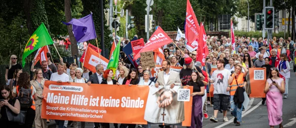 In Lippstadt kämpft der Bielefelder Gynäkologe Joachim Volz gegen das Abtreibungsverbot des Klinikums Lippstadt. Unterstützt wurde er dabei vor der ersten Gerichtsverhandlung von 2.000 Demonstranten. - © Mike-Dennis Müller