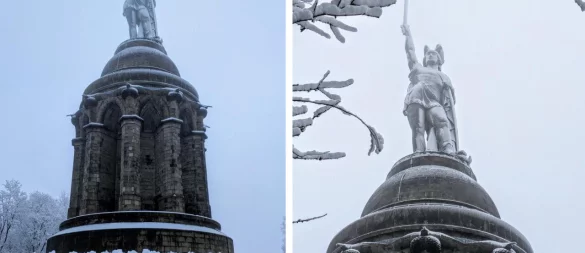 Das Hermannsdenkmal erscheint in weißer Pracht: Der erste Schnee ist in Lippe gefallen. - © Landesverband Lippe