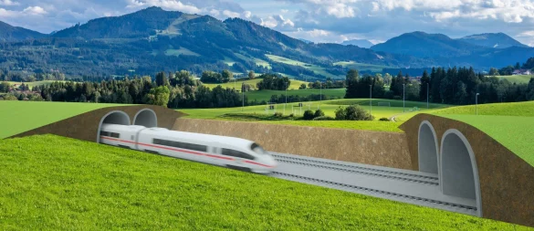 Mit dem von den VDI-Ingenieuren vorgeschlagenen, neuartigen Bauprinzip Low Impact Railway System" würde eine neue Bahntrasse in eine halb-unterirdische Röhre verlegt. - © VDI