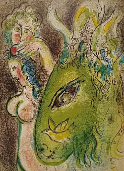 „Paradies und grüner Esel“, Farblithografie zur Bibel von Marc Chagall, 1960. - © VG Bild-Kunst Bonn, 2025
