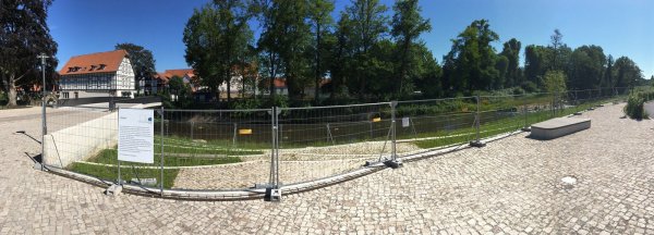 Einmal Unkraut jäten bitte: Am Langenbrücker Tor haben die Gärtner noch alle Hände voll zu tun – an den Terrassen stehen unerwünschte Pflanzen teilweise mehr als 30 Zentimeter hoch. - © Till Brand