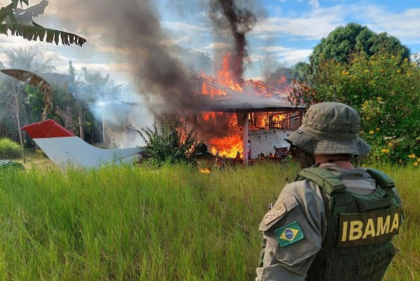 Die brasilianische Regierung geht gegen die Stellungen der illegalen Goldgräber vor. - © Uncredited/IBAMA/AP/dpa