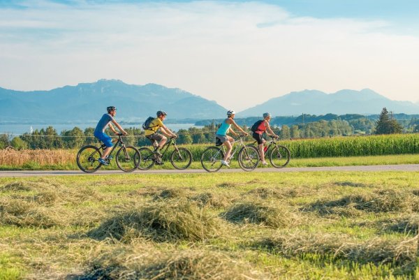Fahrradfahrer genießen die Natur - © Foto: Kuse Aichhorn/Chiemgau Tourismus e.V./dpa-tmn