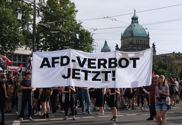 Bei einer Demonstration in Leipzig im August 2024 fordern Teilnehmer ein AfD-Verbot. (Archivbild) - © Sebastian Willnow/dpa