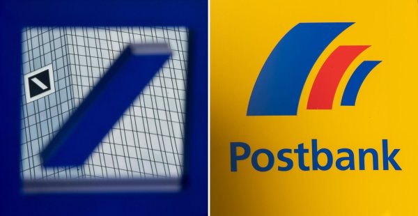 Archivbilder zeigen die Zentrale der Deutschen Bank und das Logo der Postbank. - © A. Dedert/M. Skolimowska/dpa