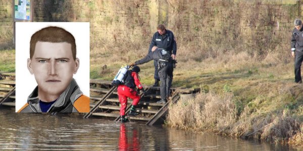 Taucher suchen nach weiteren Hinweisen. Zugleich hat die Polizei ein Phantombild herausgegeben. - © Amina Vieth/Polizei
