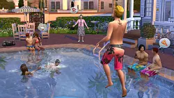 Ein sommerlicher Tag am Pool: Die Sims genie&szlig;en die Sonne und das Wasser, w&auml;hrend sie sich auf die kommenden Neuerungen der Spielreihe freuen. - &copy; EA Games
