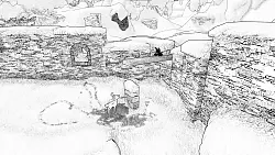 Was tun? Die Spuren im Schnee zeugen schon vom nerv&ouml;sen Herumgetrippel des Rehkitzes, weil es keinen Weg findet, &uuml;ber die Mauer zu gelangen. - &copy; Casus Ludi